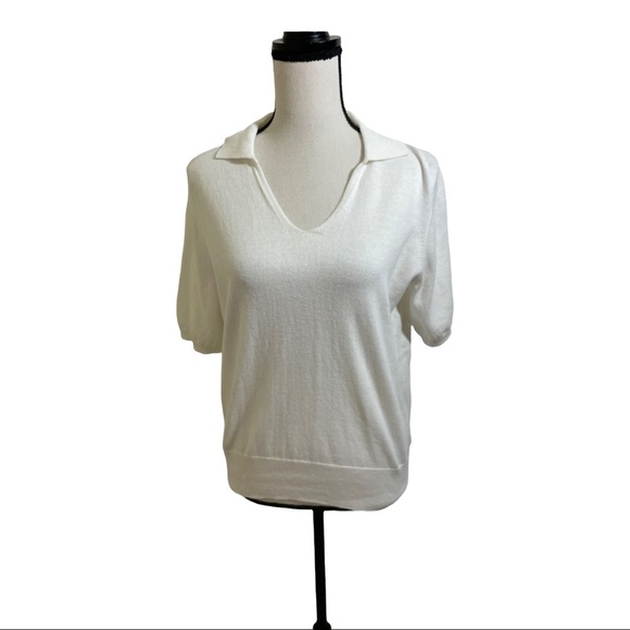 Pure collection collared white short sleeve knit top. Size 8/10 cotton - Picture 6 of 12